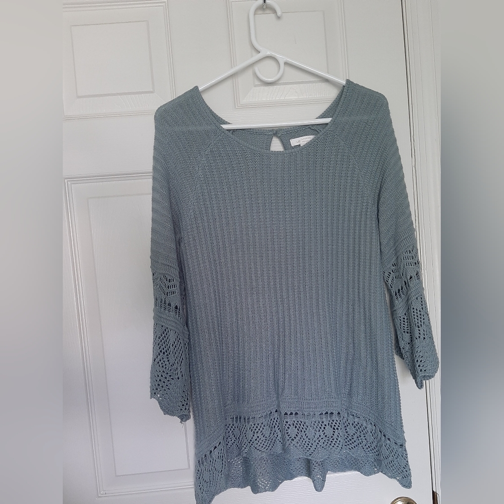 Lauren Conrad, Blue sweater, 3/4 Length sleeves. Size Large.